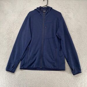 Icebreaker Descender Jacket Mens Large Blue Hooded Full Zip Wool Hiking Running